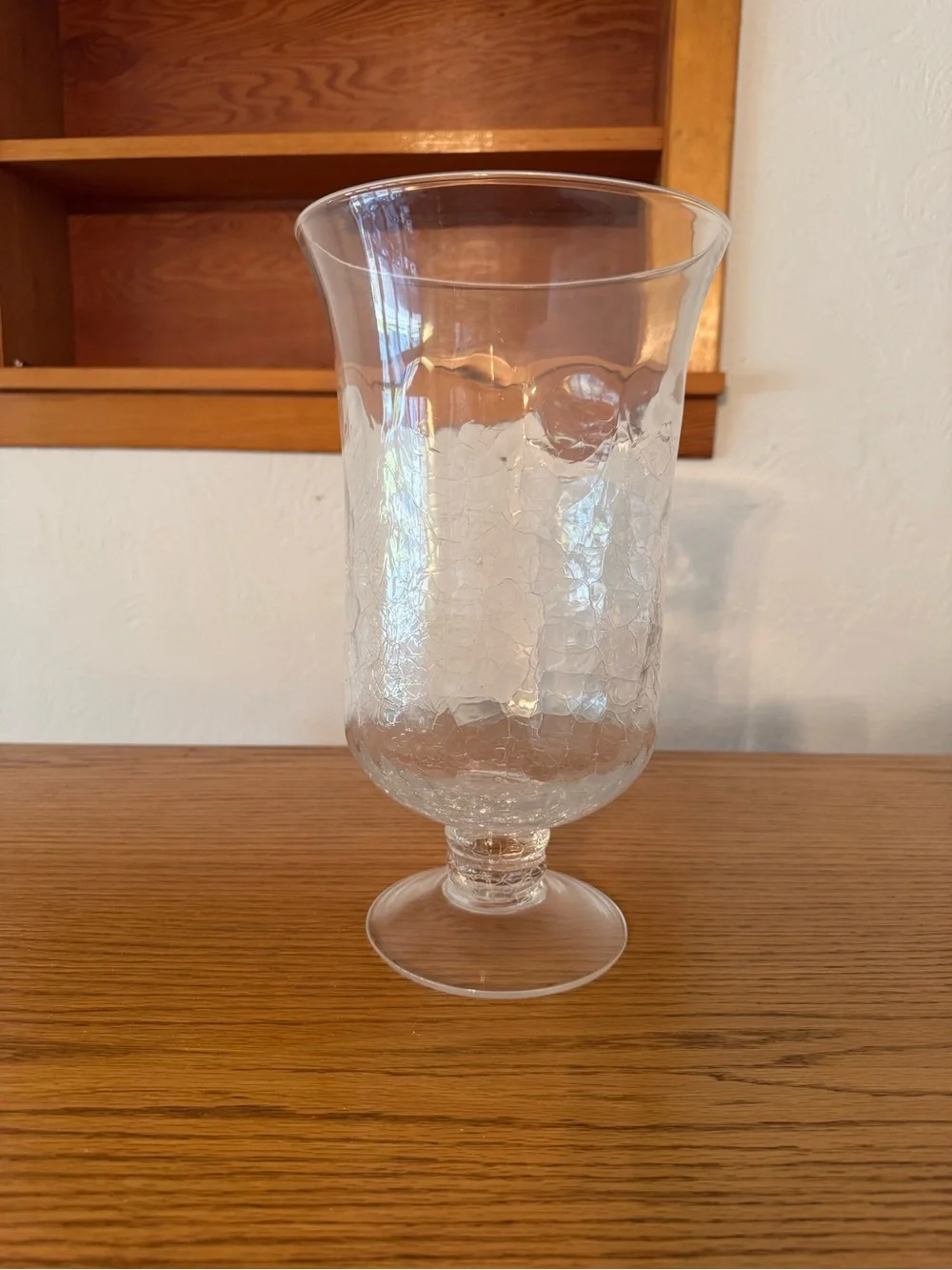 Clear Crackle Glass Pedestal Vase